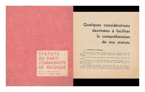 PARTI COMMUNISTE DE BELGIQUE - Statuts Du Parti Communiste De Belgique, Xive Congres, Anvers, Paques 1963