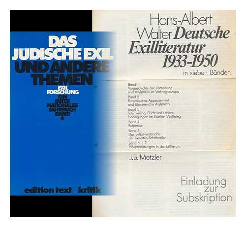 KOEBNER, THOMAS. KOPKE, WULF. KROHN, CLAUS-DIETER. SCHNEIDER, SIGRID - Exilforschung: Ein Internationales Jahrbuch Band 4 1986 Das Judische Exil Und Andere Themen