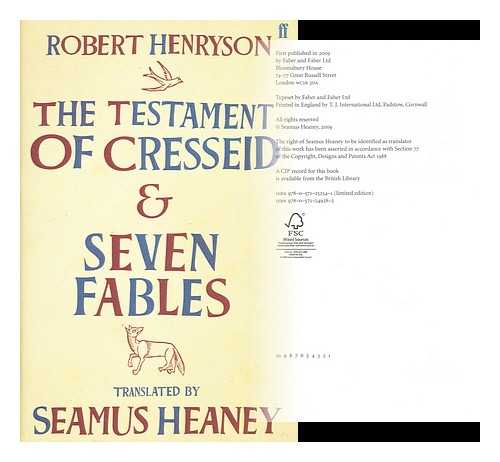 HENRYSON, ROBERT (1430?-1506?) - The testament of cresseid & seven fables translated by seamus heaney