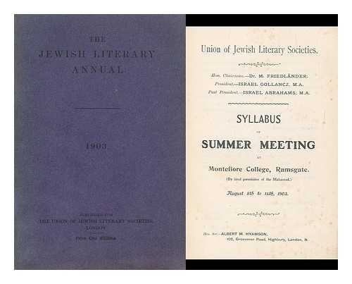 UNION OF JEWISH LITERARY SOCIETIES - The Jewish Literary Annual