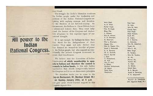 TANDON, D. - All power to the Indian National Congress [Event invitation]