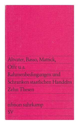 POZZOLI, CLAUDIO (ED.) - Rahmenbedingungen und Schranken staatlichen Handelns : zehn Thesen / herausgegeben von Claudio Pozzoli ; Beitrage von Lelio Basso ... [et al.]