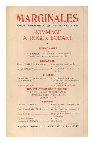 VARIOUS - Marginales : revue bimestrielle des idees et des lettres : Hommage a Rogert Bodart, 31, Mars 1953