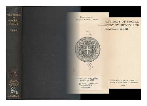 WEBB, SIDNEY (1859-1947) - Methods of Social Study