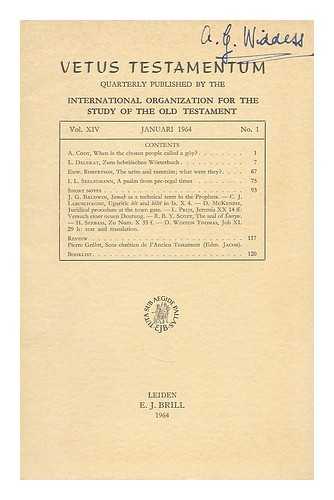 VARIOUS - Vetus Testamentum : quarterly published by the International organization for the study of the old testament ; Vol. XIV, Januari 1964, No. 1.