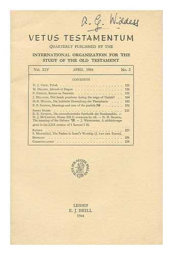 VARIOUS - Vetus Testamentum : quarterly published by the International organization for the study of the old testament ; Vol. XIV, April 1964, No. 2.