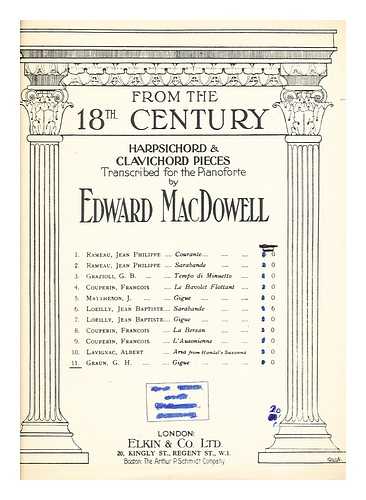 MACDONNELL, EDWARD - From the 18th century: Harpsichord & Clavichord Pieces transcribed for the Pianoforte by Edward MacDonnell