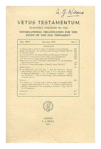 INTERNATIONAL ORGANIZATION OF OLD TESTAMENT SCHOLARS - Vetus Testamentum. Vol. XXV, October 1975, No.4