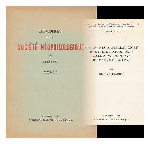 VALIKANGAS, OLLI - Les termes d'appellation et d'interpellation dans La comedie humaine d'Honore de Balzac