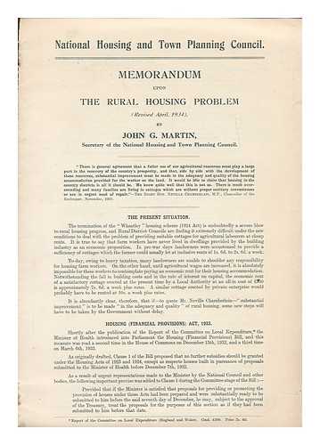 MARTIN, JOHN G. (1924-1999) - Memorandum upon the rural housing problem