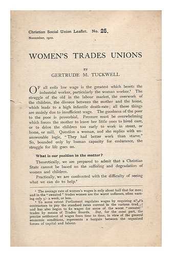 TUCKWELL, GERTRUDE M. - Women's Trades Unions