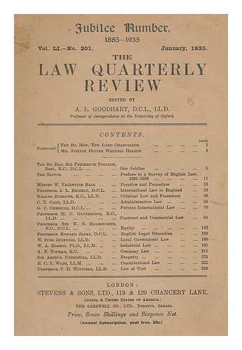 GOODHART, ARTHUR LEHMAN - The law quarterly review, Nol. LI.-No. 201 January 1935 / edited by A.L. Goodhart