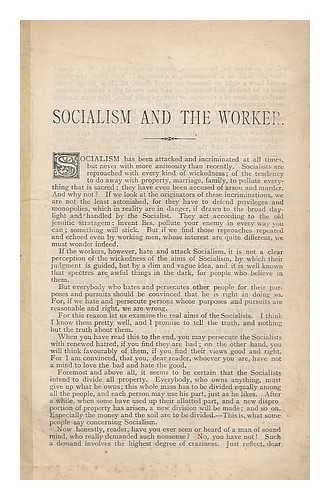 SORGE, FRIEDRICH ADOLF (1828-1906) - Socialism and the worker