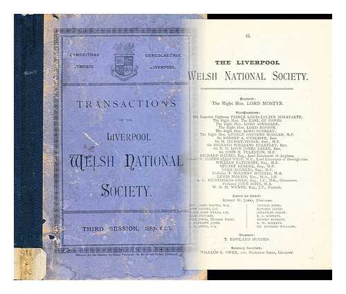 LIVERPOOL WELSH NATIONAL SOCIETY - Transactions of the Liverpool Welsh National Society, first session, 1888-'88