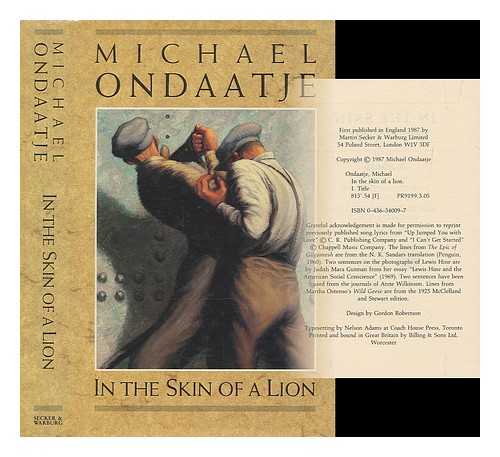 ONDAATJE, MICHAEL (1943-) - In the skin of a lion : a novel