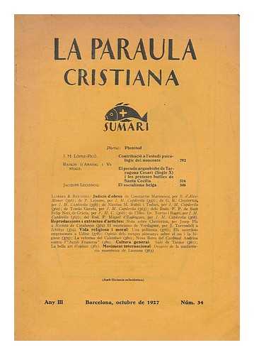 VARIOUS - La Paraula cristiana : sumari. Any III, Num.34