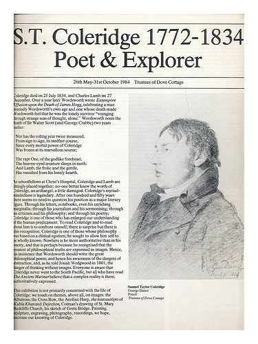 COLERIDGE, SAMUEL TAYLOR (1772-1834) - S. T. Coleridge, 1772-1834, Poet & Explorer : 26th May-31st October 1984, Trustees of Dove Cottage : A sesquicentennial exhibition