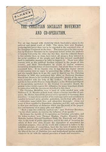 CHRISTIAN SOCIALIST MOVEMENT - The Christian Socialist Movement and co-operation