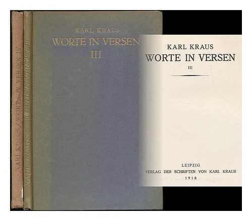 KRAUS, KARL (1874-1936) - Worte in Versen / Karl Kraus: volume 3 [only]