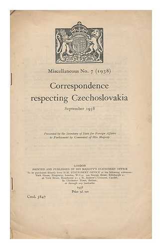 H.M.S.O. - Correspondence respecting Czechoslovakia, September 1938
