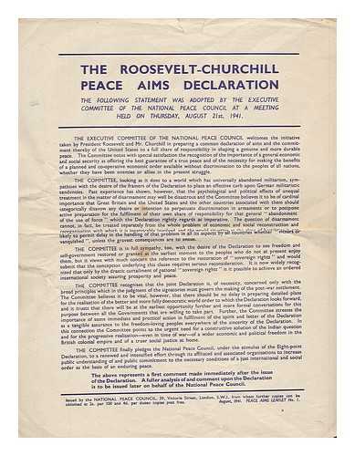 NATIONAL PEACE COUNCIL - The Roosevelt-Churchill Peace Aims Declaration