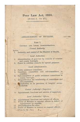 GREAT BRITAIN - Poor Law Act, 1930 : 20 Geo. 5., Chapter 17