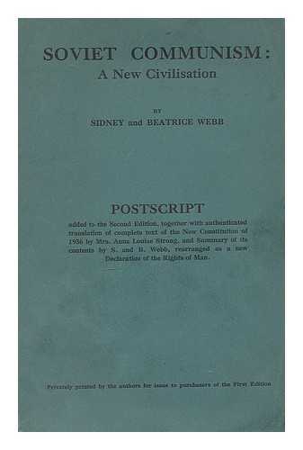 WEBB, SIDNEY (1859-1947). BEATRICE WEBB (1858-1943) - Soviet communism : A new civilisation