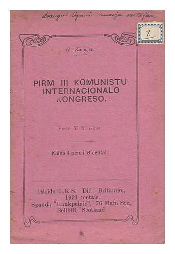 ZINOVJEV, G - Pirm III Komunisto Internacionalo Kongreso [Language: Lithuanian]