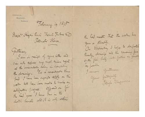 THOMSON, HUGH (1860-1920) - Hugh Thomson : autograph letter signed,1895 : addressed to to Kegan, Paul, Trench, Trubner & Co., publishers