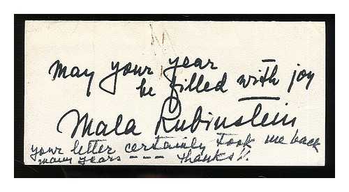 RUBENSTEIN, MALA (1906-1989) - Small autograph card signed by Mala Rubinstein