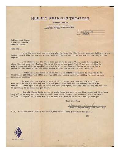HUGHES, HOWARD (1905-1976) - Howard Hughes : typed letter SIGNED, April 7th, 1932