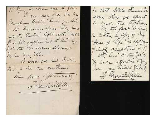 MILLER, FLORENCE FENWICK (18541935) - Florence Fenwick Miller : 2 manuscript letters signed