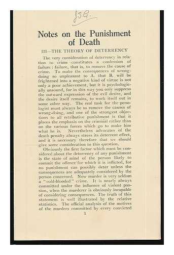 CALVERT, ERIC ROY (1898?-1933). NATIONAL COUNCIL FOR THE ABOLITION OF THE DEATH PENALTY (GREAT BRITAIN) - Notes on the punishment of death. [series of 10 pamphlets]