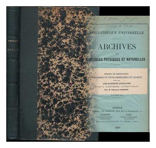 SARASIN, EDOUARD (1843-1917) - Optics : a collection of 19th-century French pamphlets and offprints bound in 1 volume