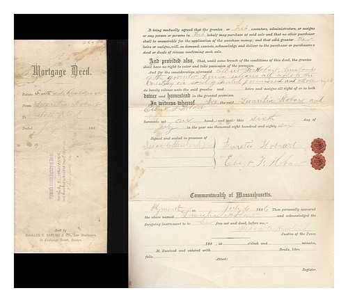 REED, SETH - Mortgage Deed : From Lucretia Hobart to Seth Reed, July 6th, 1886. Plymouth County, Massachusetts [original copy]