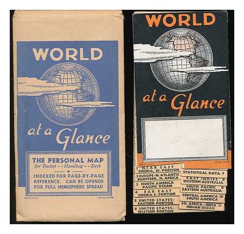 AMERICAN MAP COMPANY, NEW YORK - World at a Glance : The Personal Map. For pocket - handbag - desk. [Vintage world map, 1940]