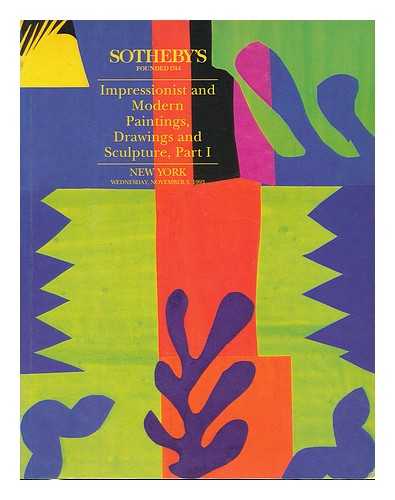 SOTHEBY'S, NEW YORK - Impressionist and modern paintings, drawings and sculpture, part 1 : New York, Wednesday, November 3, 1993. [Sotheby's auction catalogue]