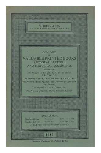 SOTHEBY & CO. (LONDON, ENGLAND) - Catalogue of valuable printed books, autograph letters amd historical documents... June 1959. [Sotheby's auction catalogue]