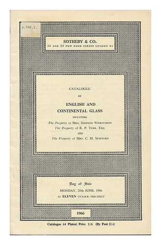 SOTHEBY & CO. (LONDON, ENGLAND) - Catalogue of English and Continental Glass... Monday, 20th June, 1966. [Sotheby's auction catalogue]