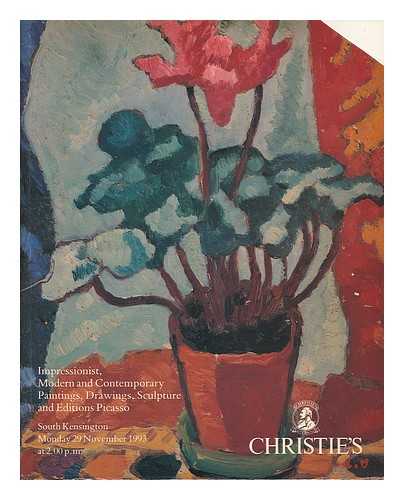 CHRISTIE'S, LONDON - Impressionist, modern and contemporary paintings, drawings, sculpture and Editions Picasso : South Kensington, Monday 29 November 1993. [auction catalogue]