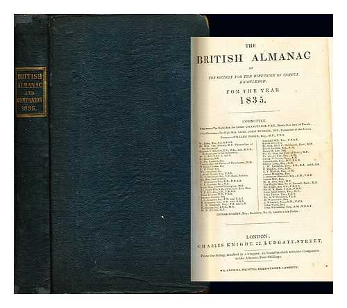 SOCIETY FOR THE DIFFUSION OF USEFUL KNOWLEDGE (GREAT BRITAIN) - The British almanac of the Society for the Diffusion of Useful Knowledge for the year 1835