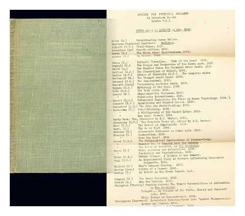 BESTERMAN, THEODORE (1904-1976). SOCIETY FOR PSYCHICAL RESEARCH - Library catalogue of the Society for Psychical Research (Supplement 1927-28) / compiled by Theodore Besterman