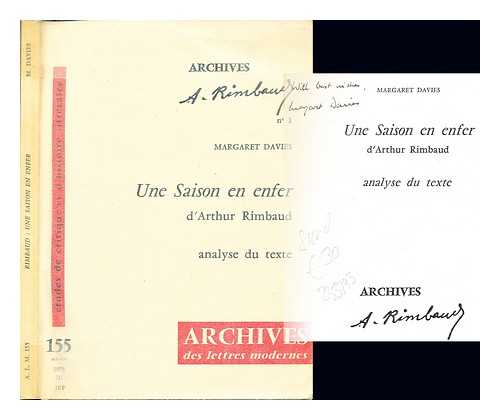 DAVIES, MARGARET (1923-) - Une saison en enfer d'Arthur Rimbaud : analyse du texte