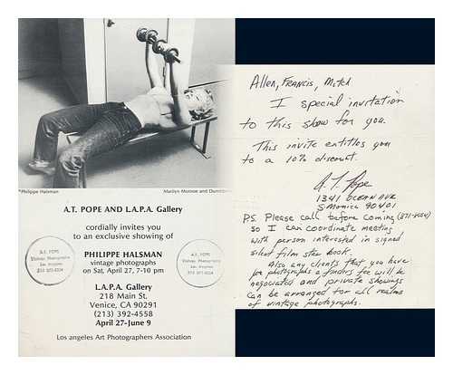 HALSMAN, PHILIPPE - Invitation to an exclusive showing of Philippe Halsman vintage photographs on Sat. April 27, 7-10 pm