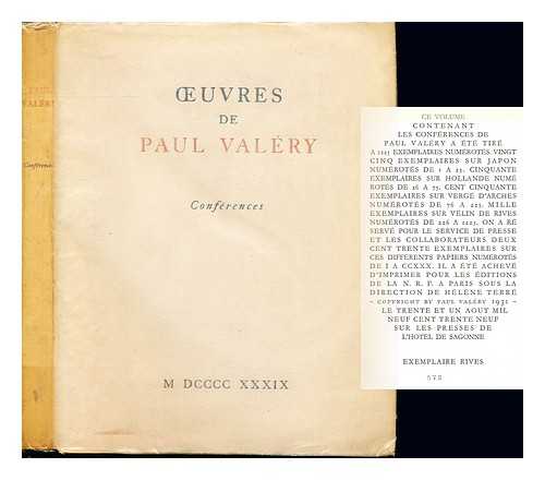 VALRY, PAUL - Oeuvres de Paul Valry. conf Confrences