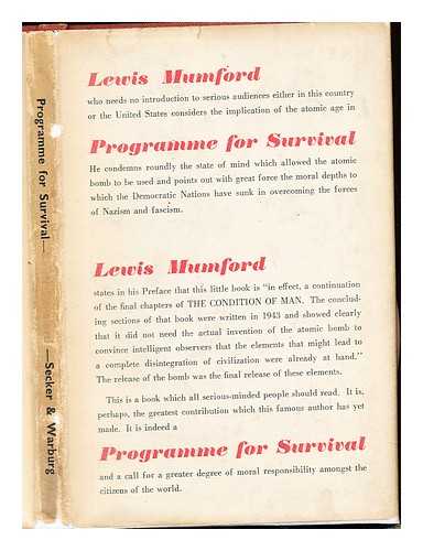 MUMFORD, LEWIS (1895-1990) - Programme for survival / Lewis Mumford