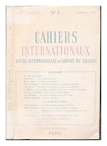 ASSOCIATION POUR L'ETUDE DES PROBLEMES CONOMIQUES ET SOCIAUX - Cahiers Internationaux: Janvier 1949: No. 1