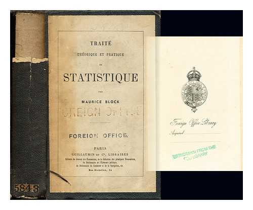 BLOCK, MAURICE (1816-1901) - Trait thorique et pratique de statistique / par Maurice Block