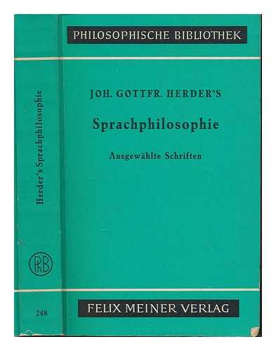 HERDER GOTTFRIED, JOHANN - Sprachphilosophische Ausgewahlte Schriften