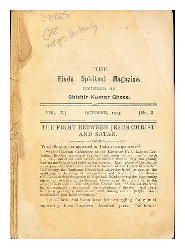 GHOSE, SHISHIR KUMAR - The Hindu Spiritual Magazine: vol. X, October, 1915: No. 8